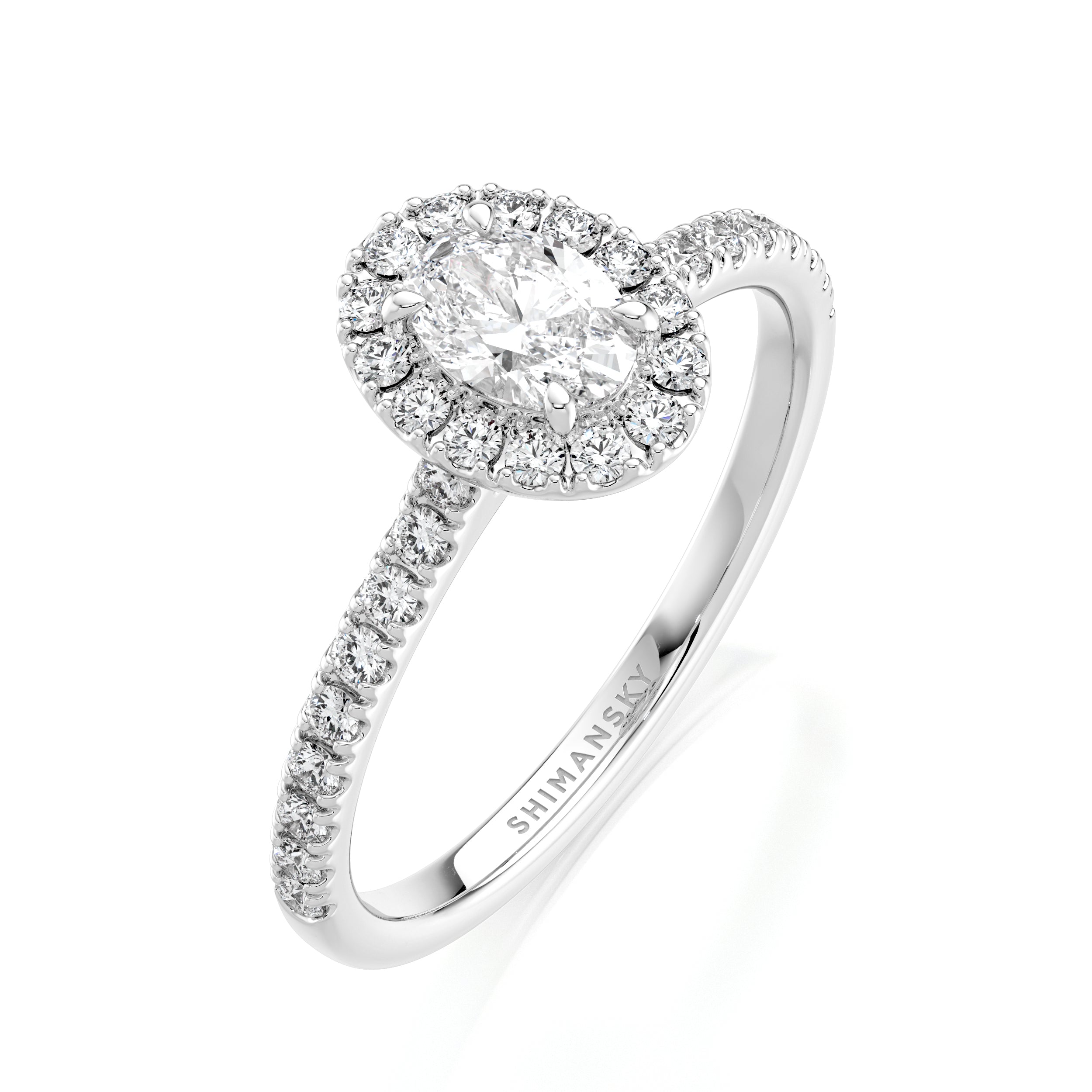 Oval Diamond Microset Halo Engagement Ring