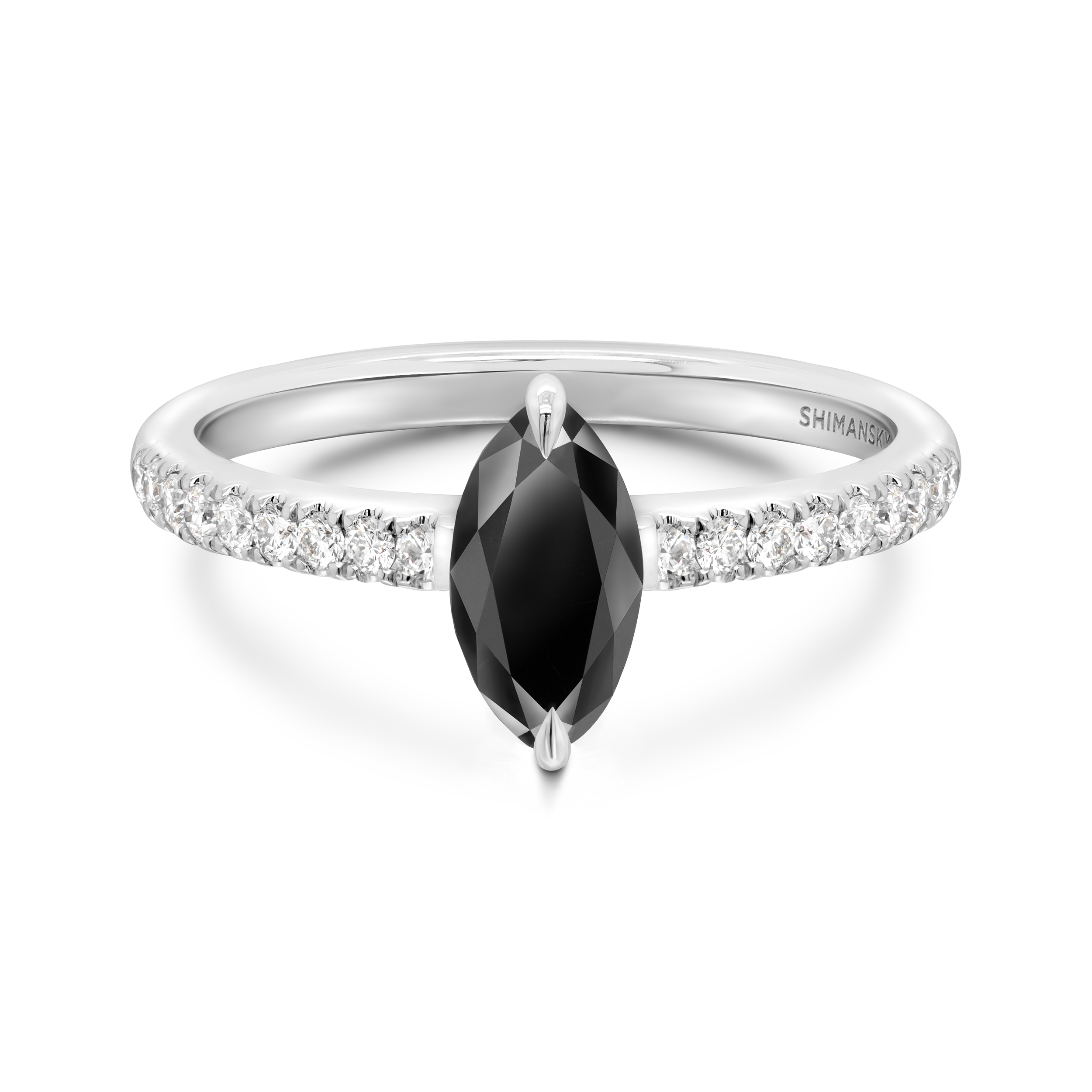 Marquise Black and White Diamond Microset Engagement Ring