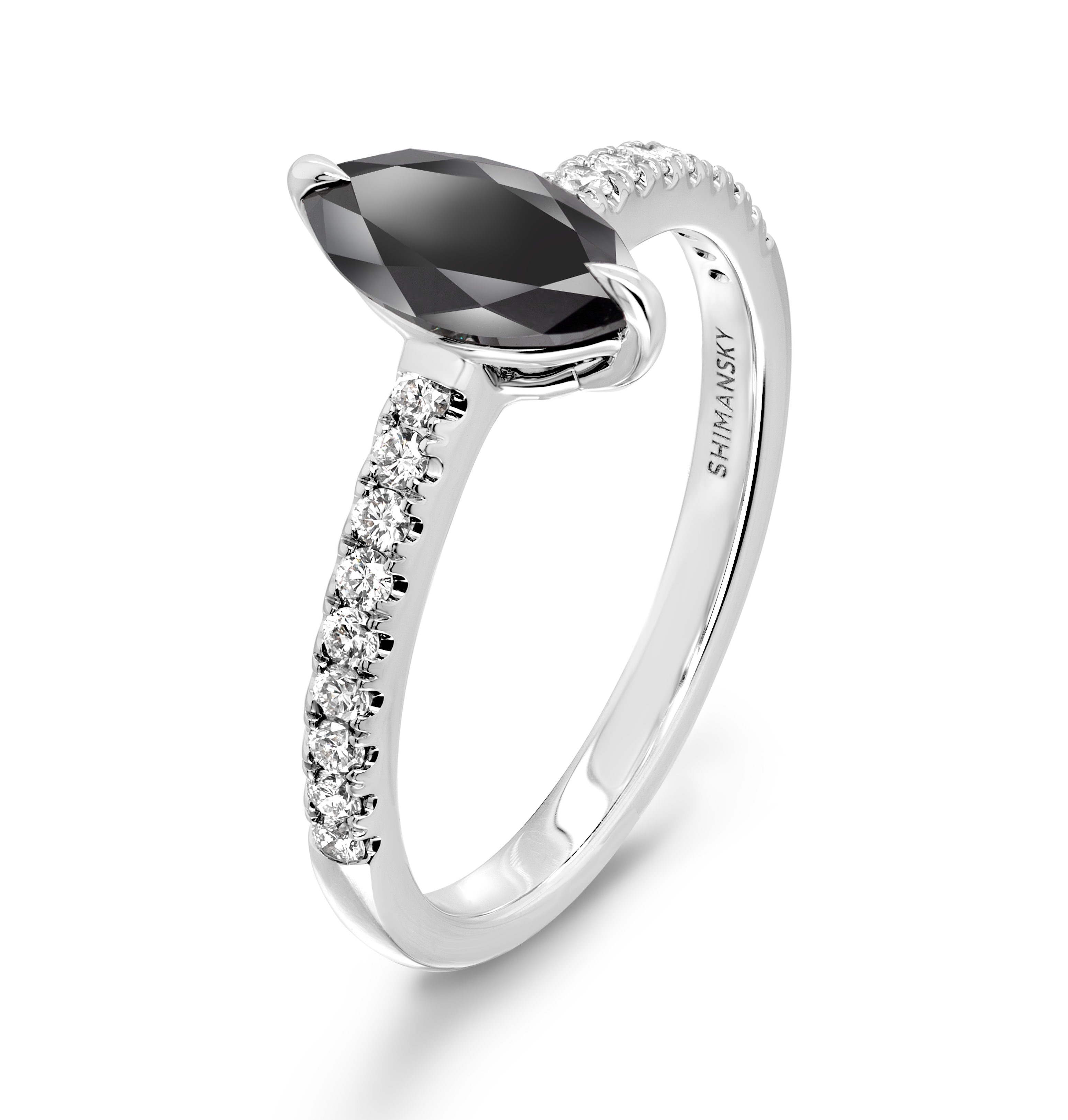 Marquise Black and White Diamond Microset Engagement Ring