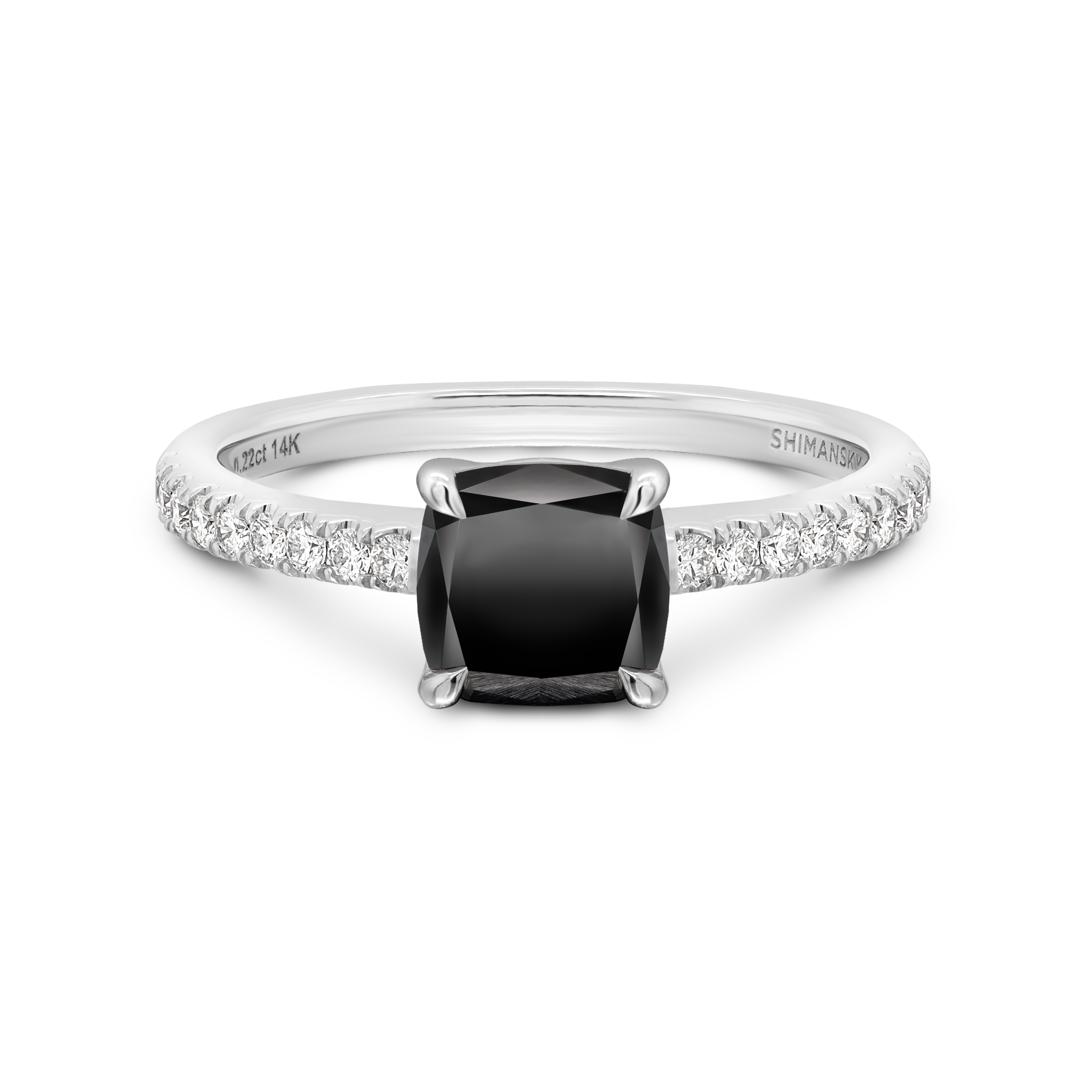 Cushion Black and White Diamond Microset Engagement Ring