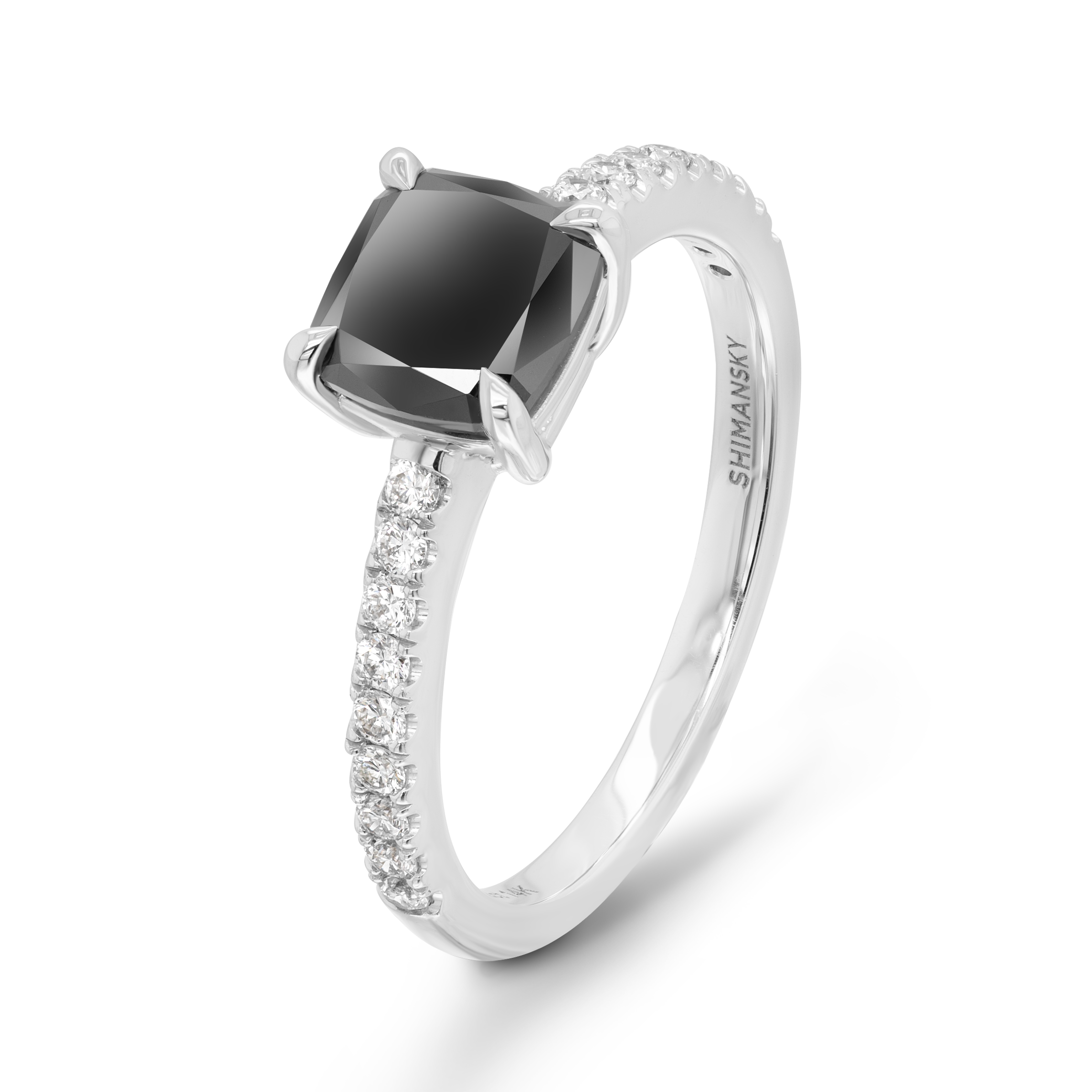 Cushion Black and White Diamond Microset Engagement Ring