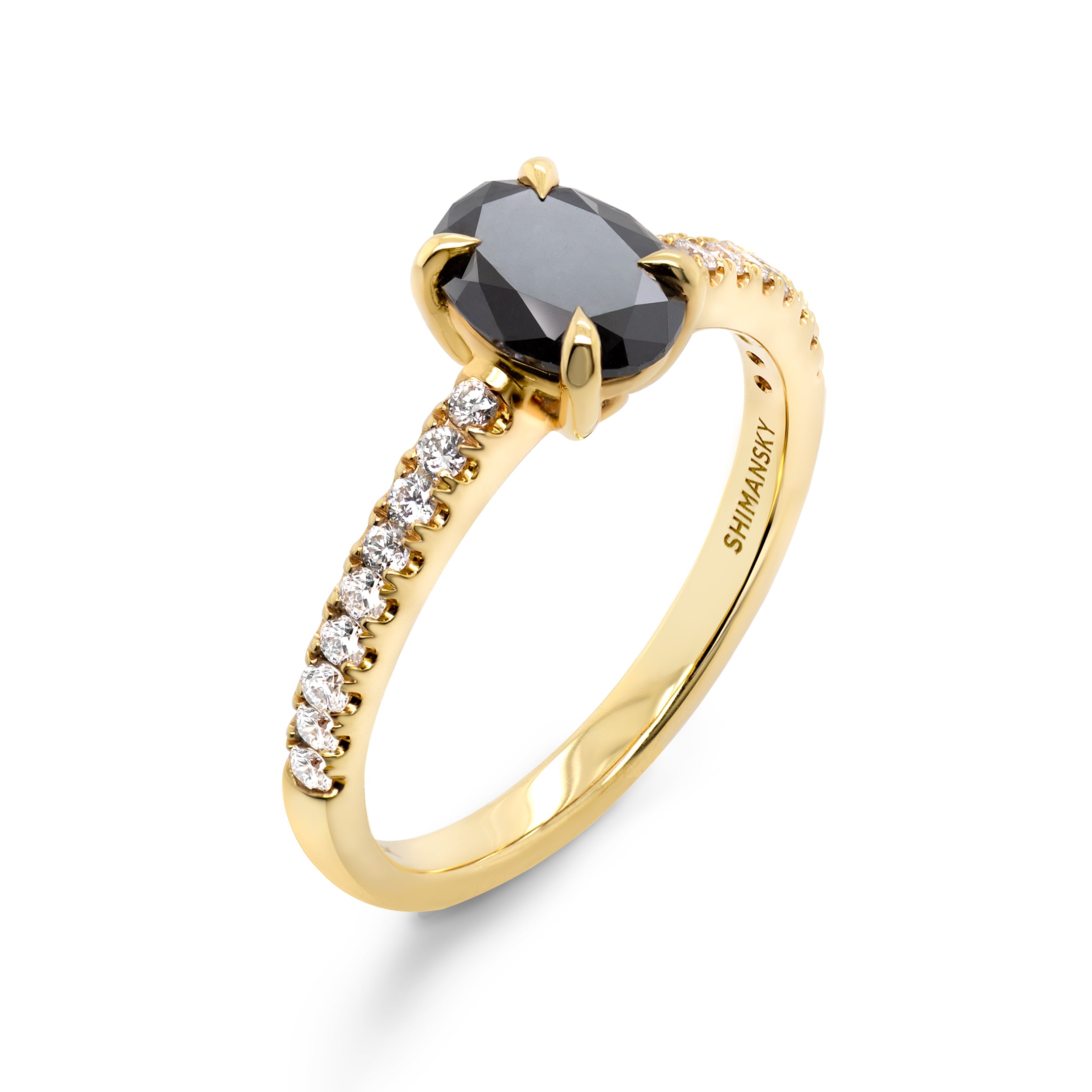 Oval Black Diamond Microset Engagement Ring