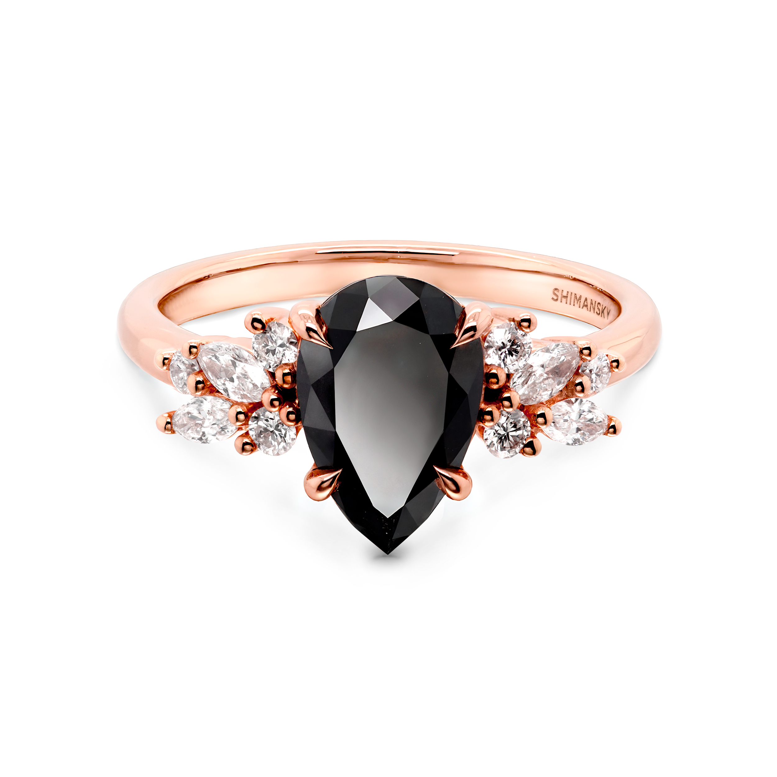 Pear Black and White Diamond Engagement Ring