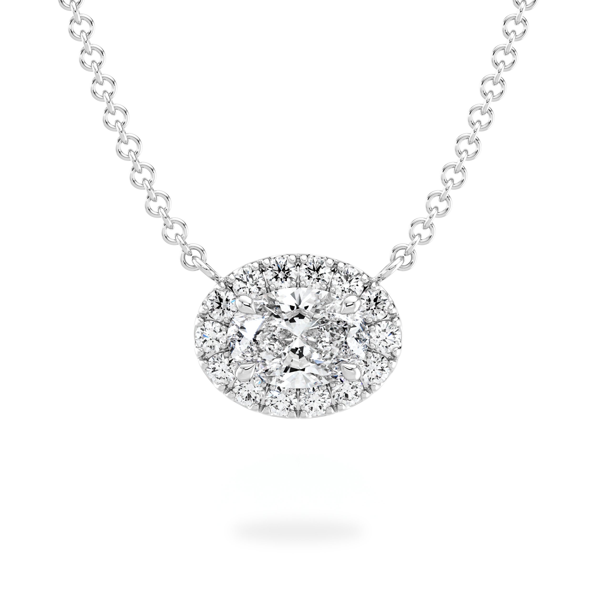 Oval Diamond Microset Halo Necklace