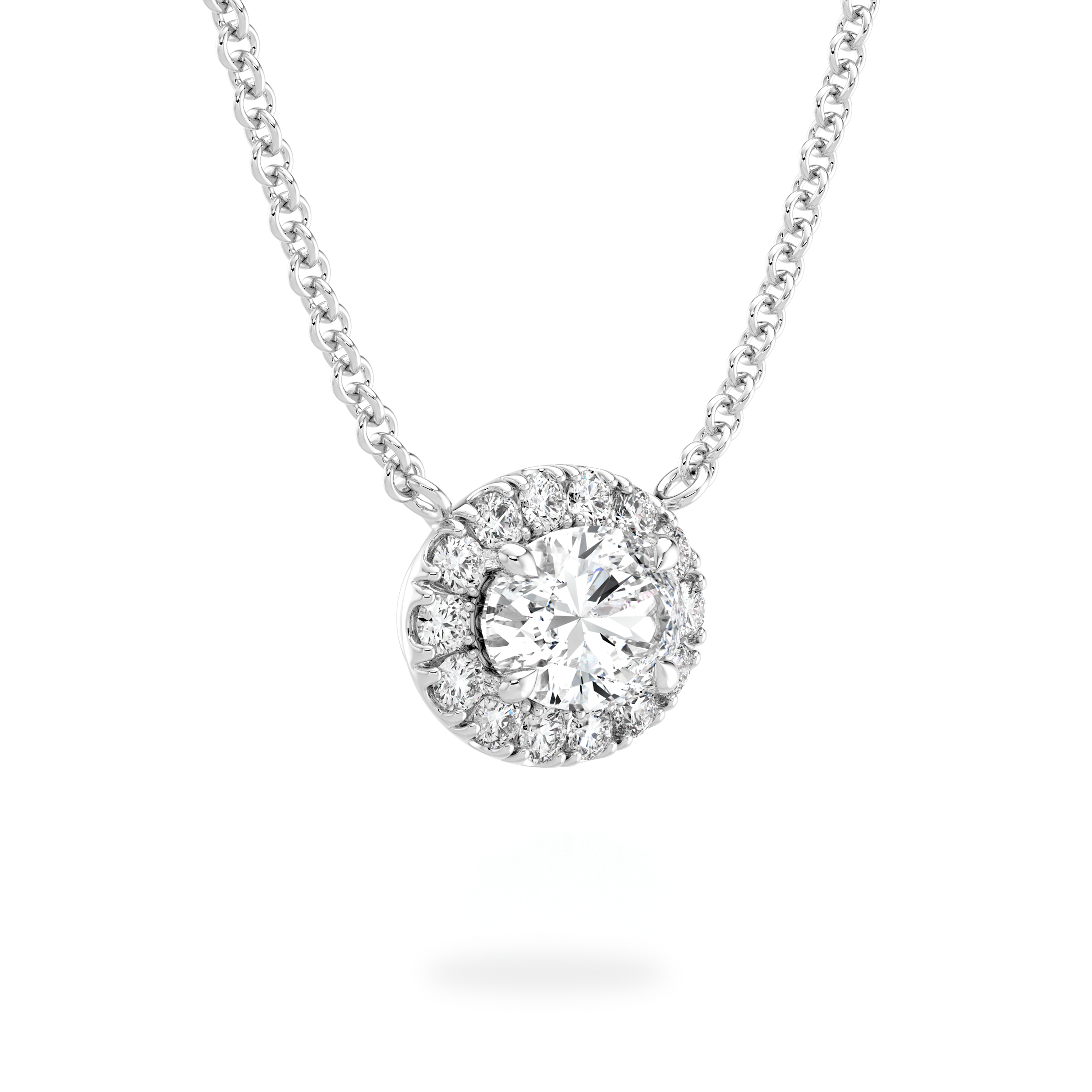 Oval Diamond Microset Halo Necklace