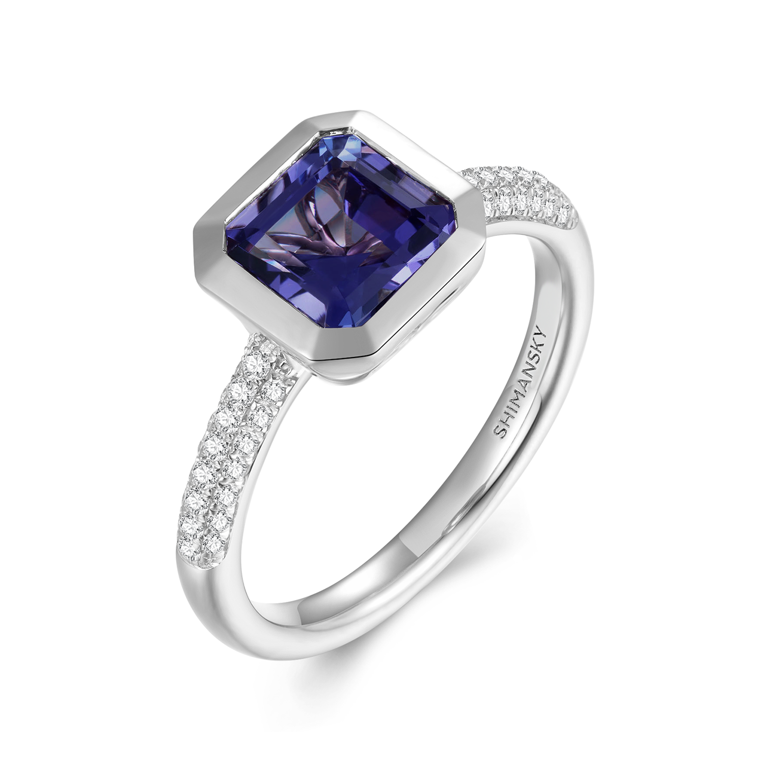 Square Emerald Tanzanite Bezel set Ring