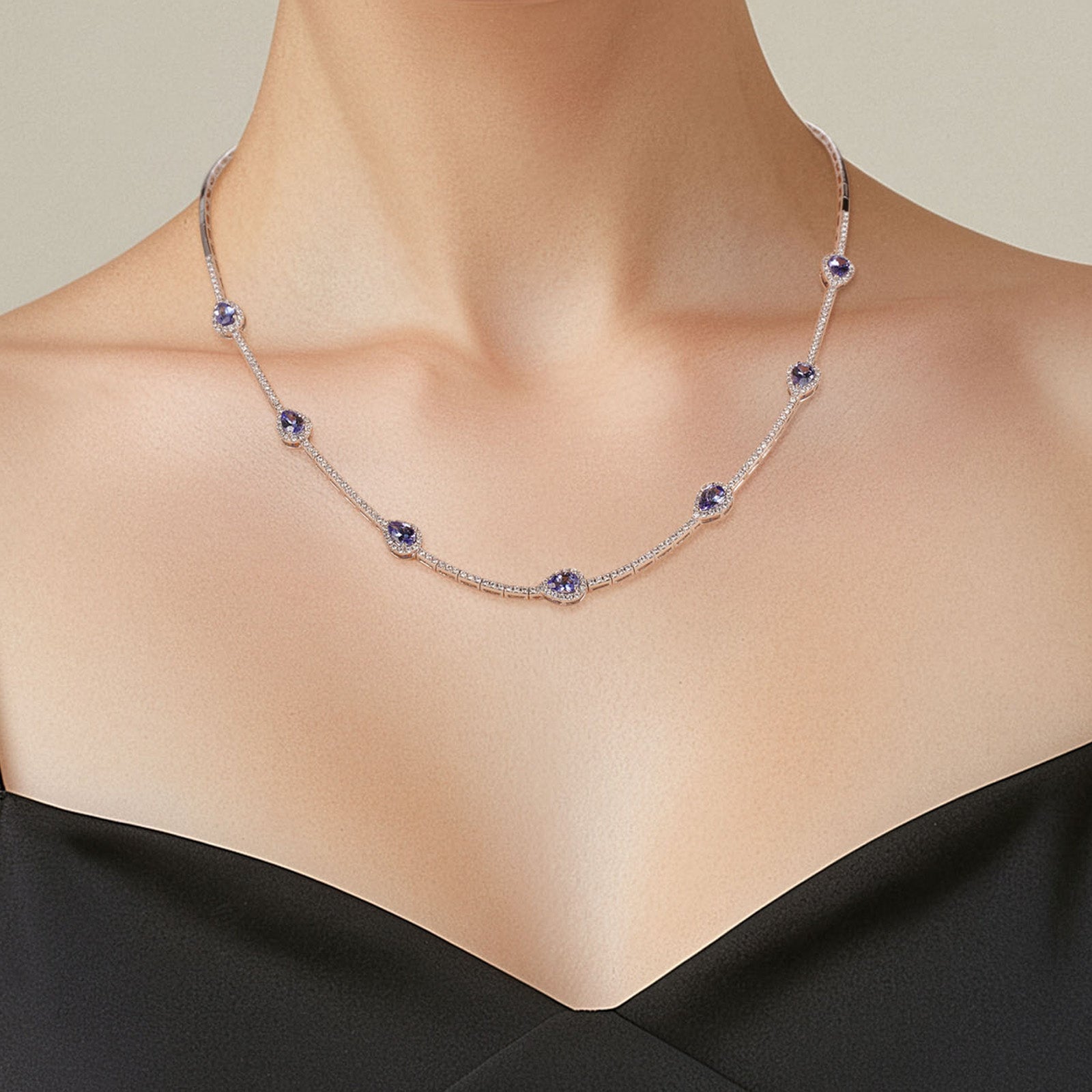 Tanzanite Pear Halo Dress Neckpiece