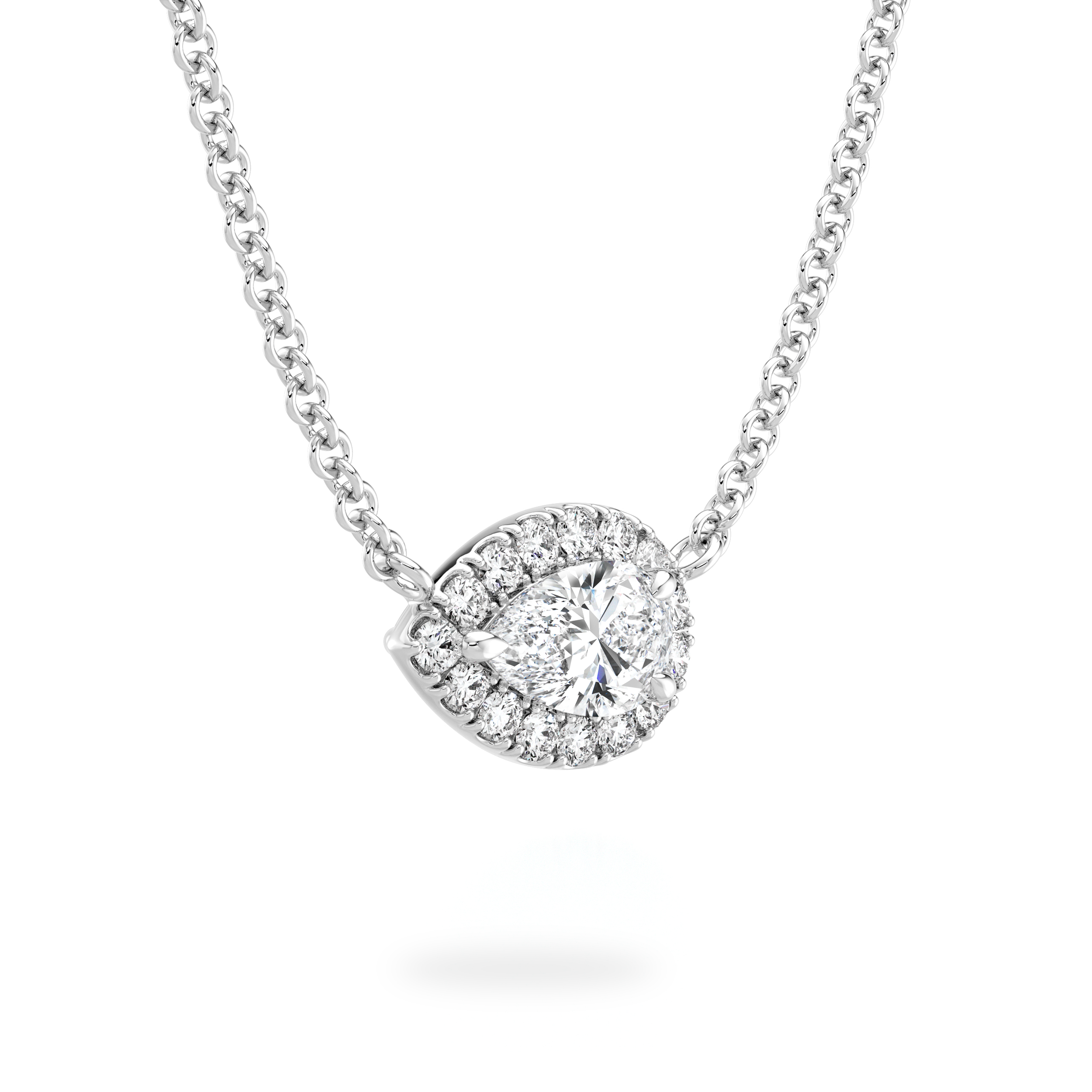 Pear Diamond Microset Halo Necklace