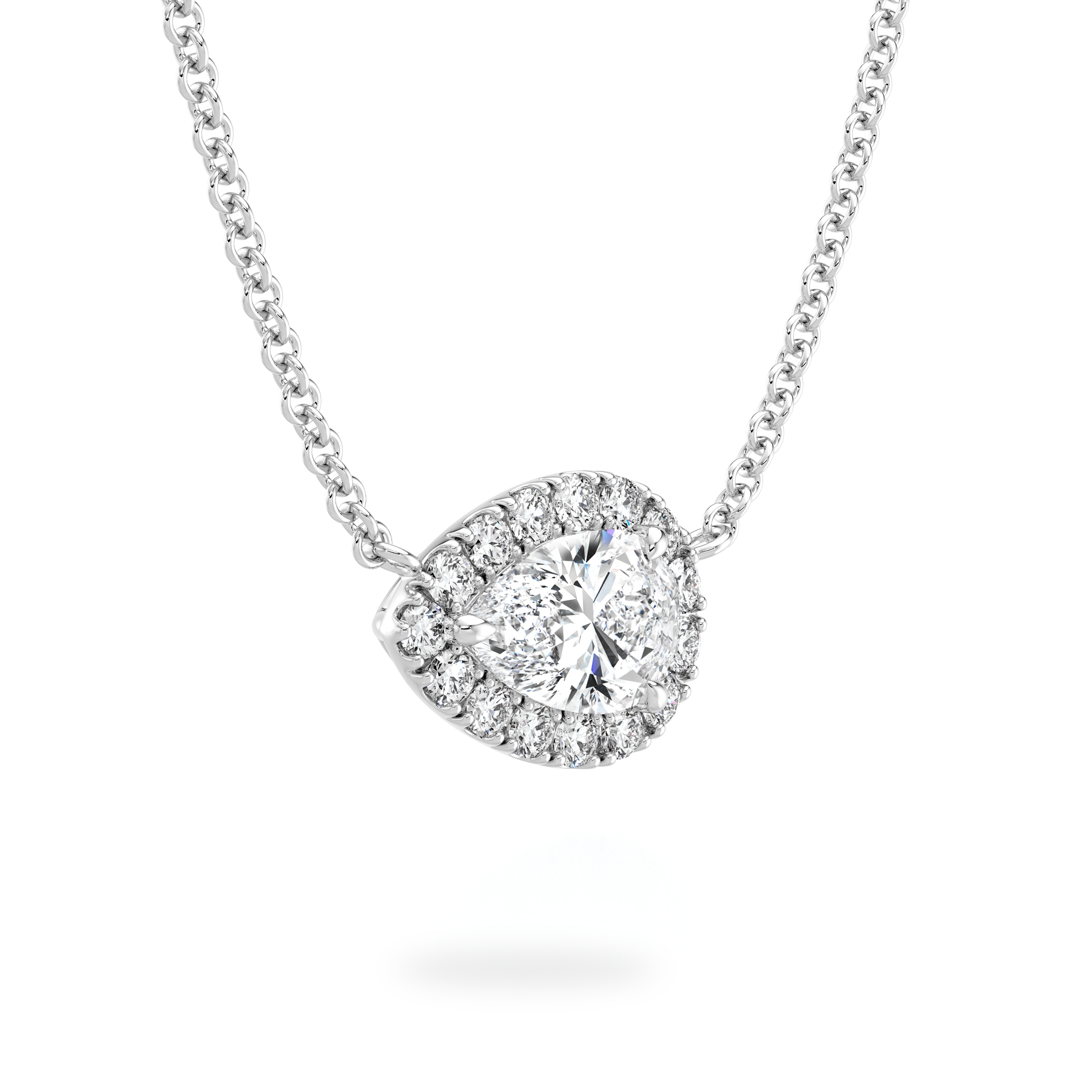 Pear Diamond Microset Halo Necklace