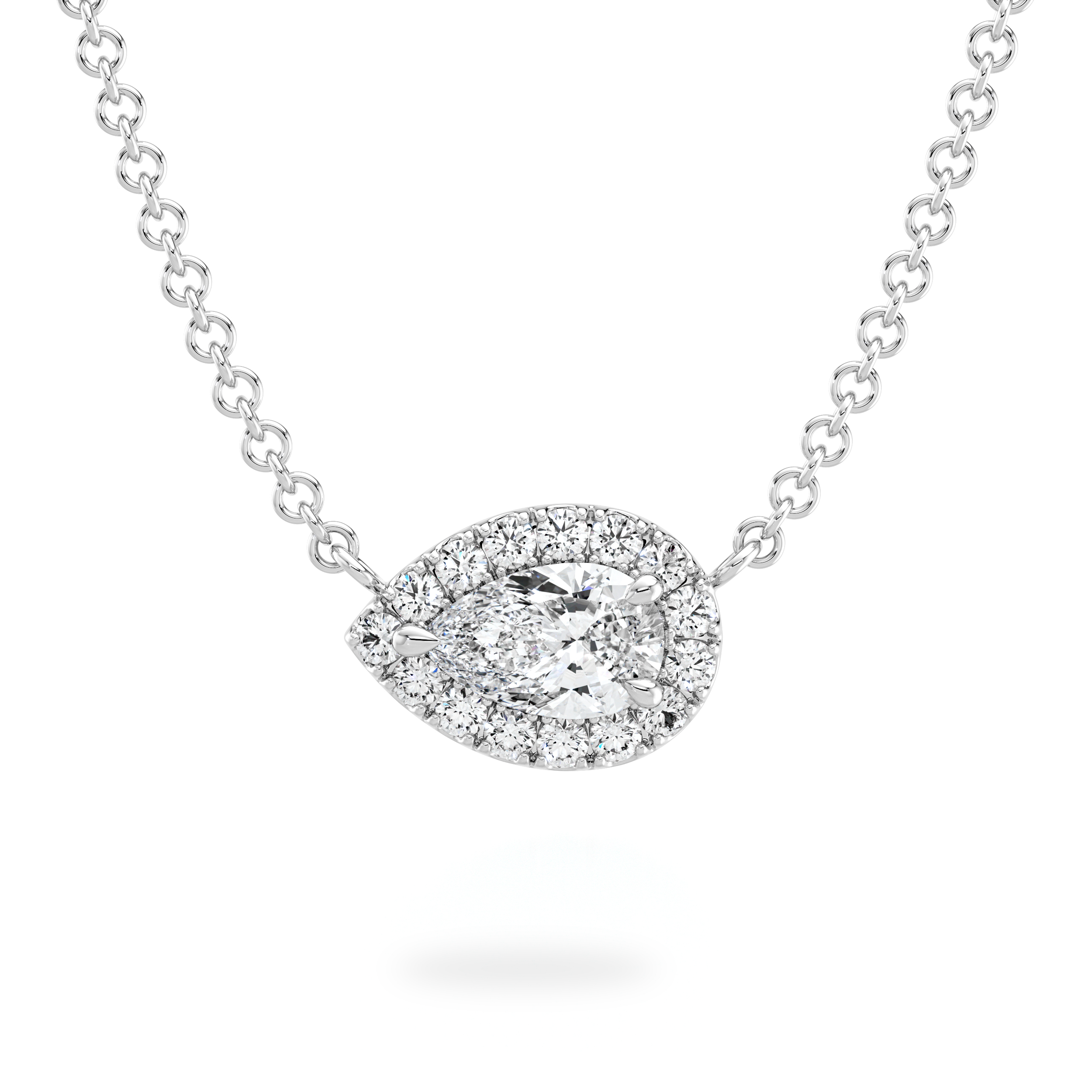 Pear Diamond Microset Halo Necklace