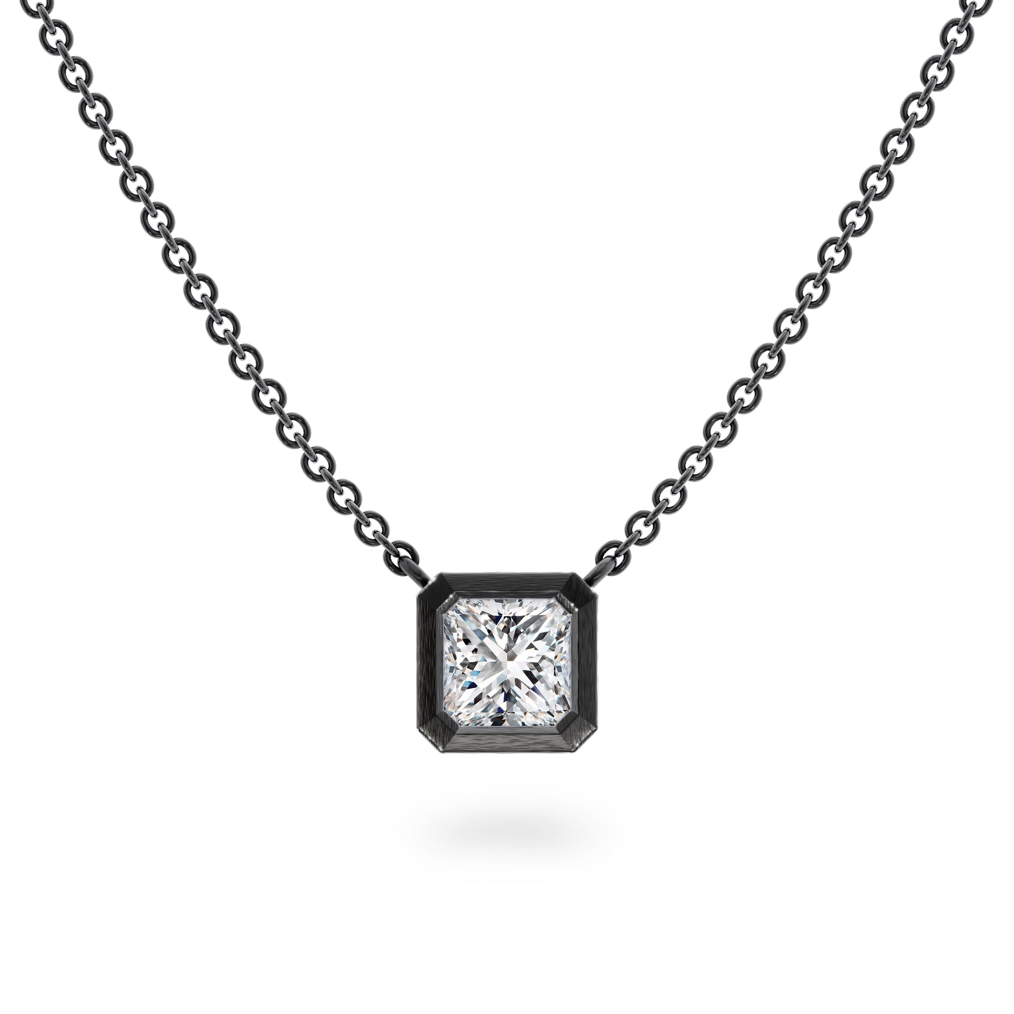  SHIMANSKY.CO.ZA -  My Girl Diamond Solitaire Tube Set Necklace - Brushed Black Rhodium - 14K White Gold - Front View